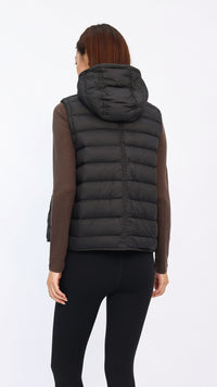 Black Hooded Cropped Down Vest