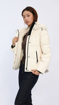 Carly Cream Drawstring Hood Puffer Jacket