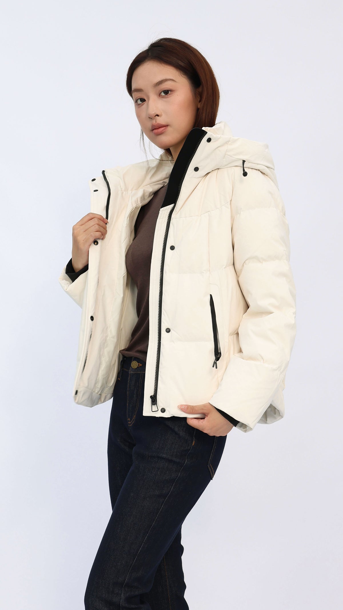 Carly Cream Drawstring Hood Puffer Jacket