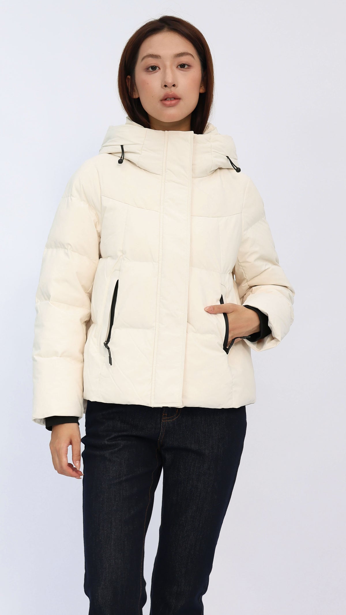 Carly Cream Drawstring Hood Puffer Jacket
