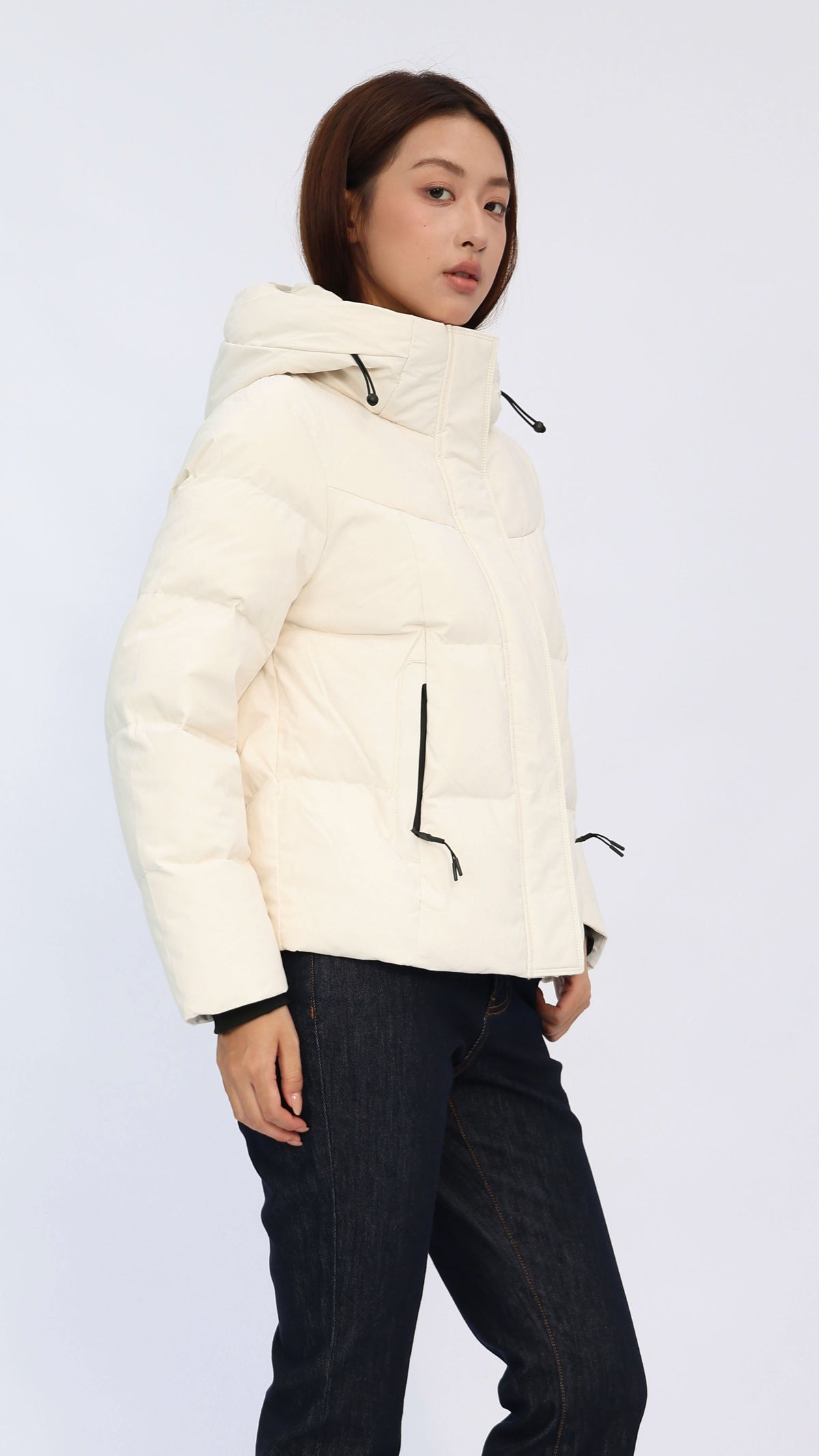Carly Cream Drawstring Hood Puffer Jacket
