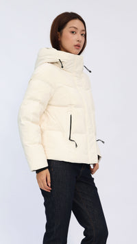 Carly Cream Drawstring Hood Puffer Jacket