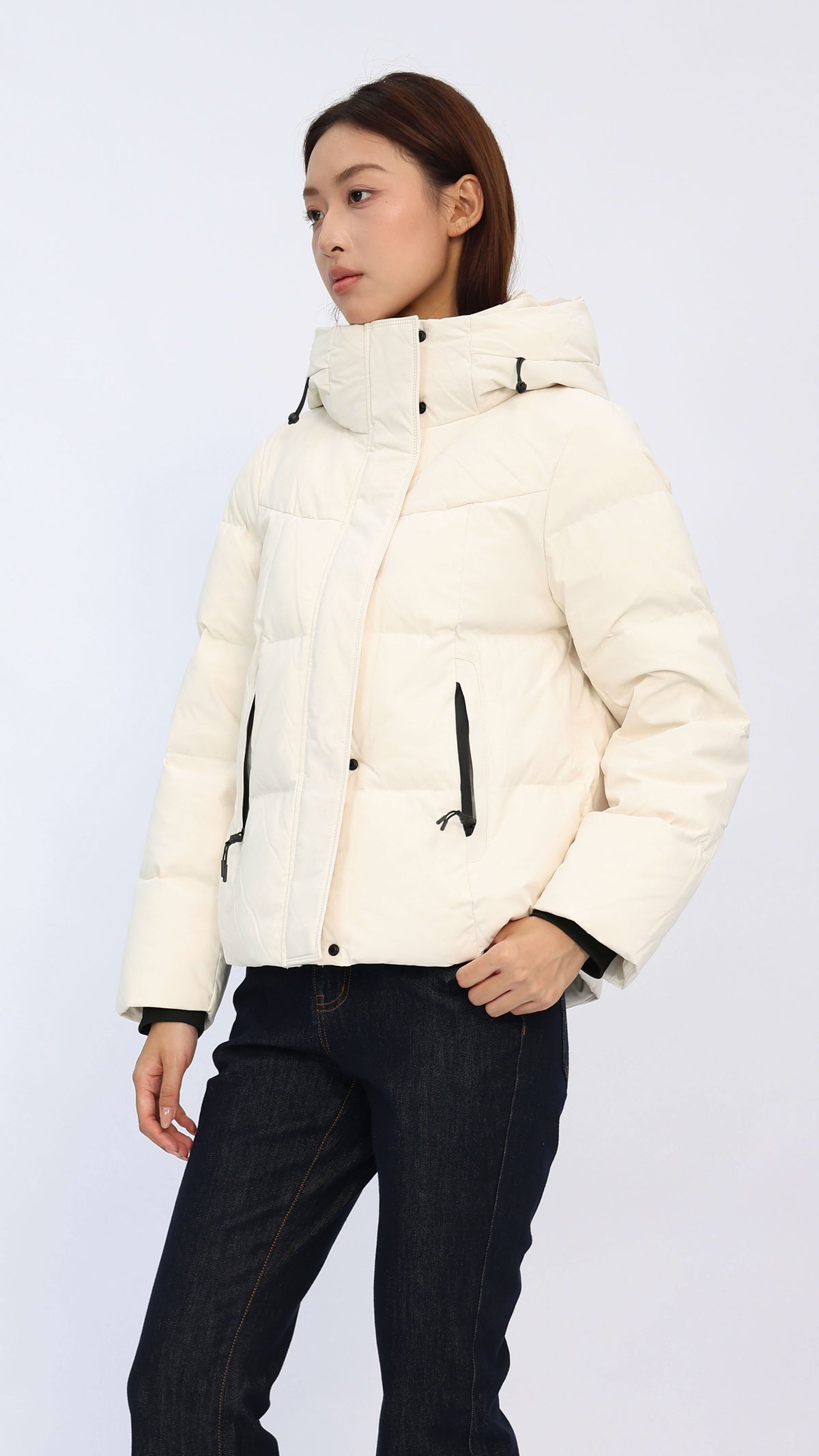 Carly Cream Drawstring Hood Puffer Jacket