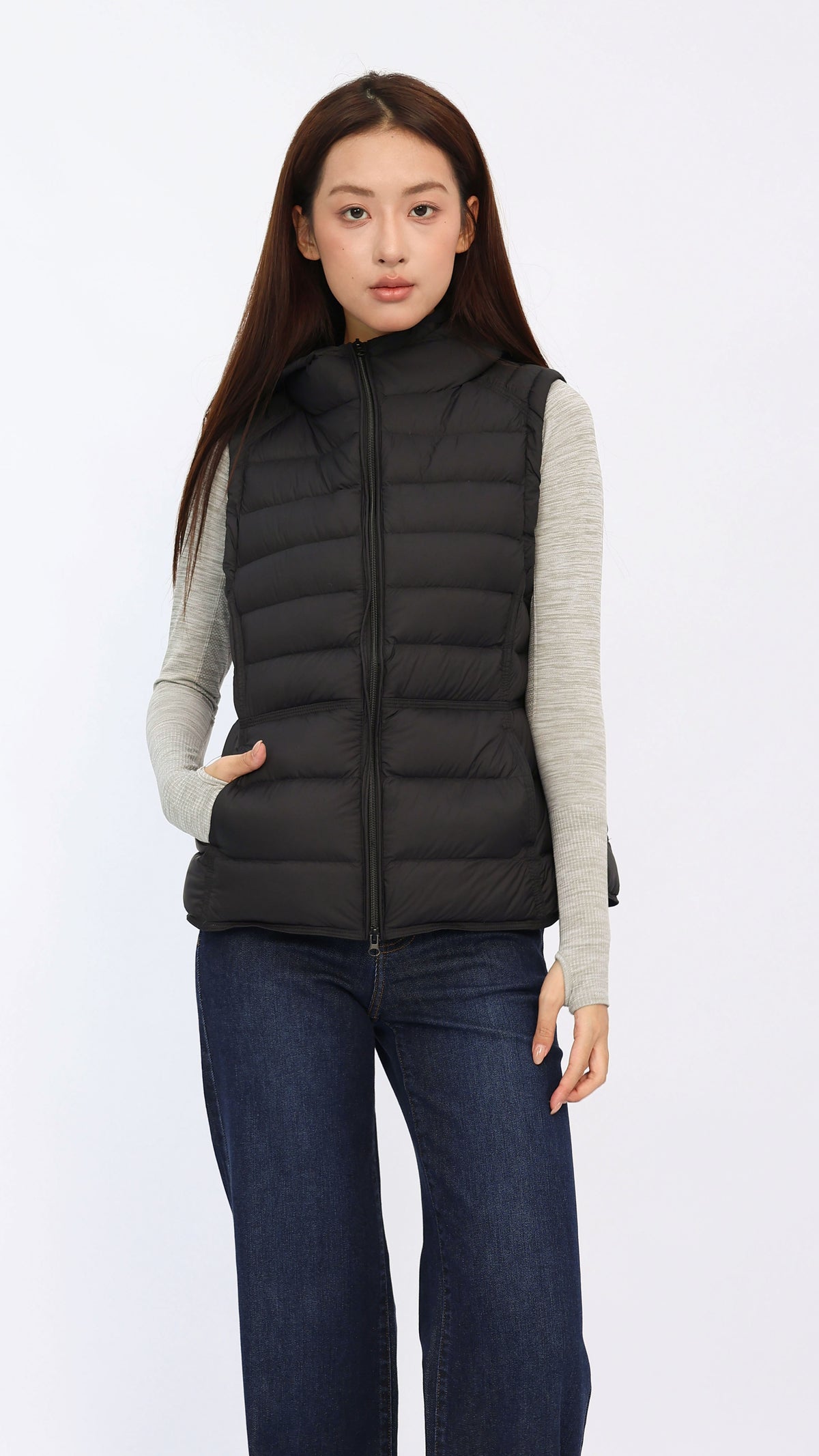 Black Hooded Down Vest