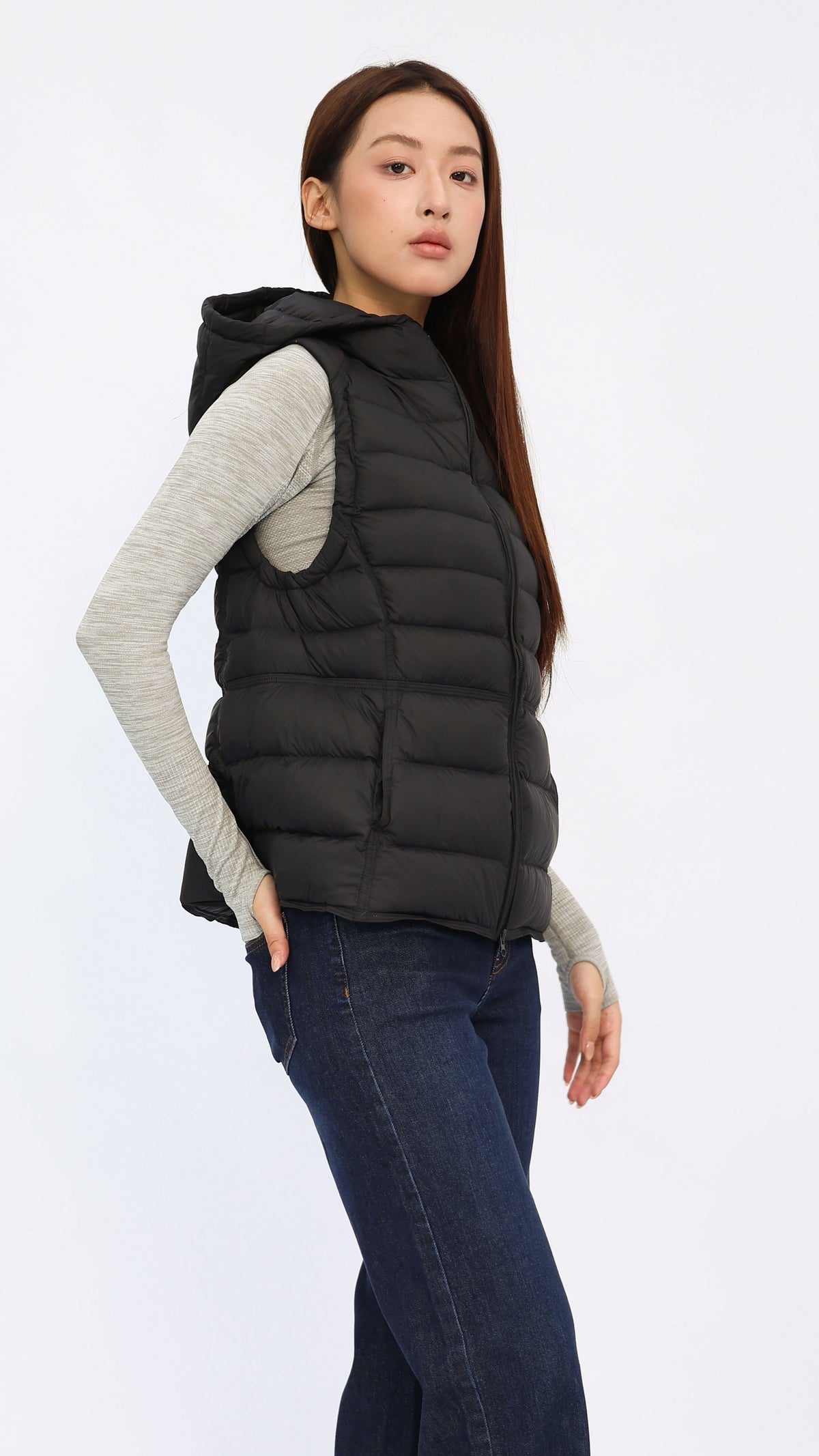 Black Hooded Down Vest