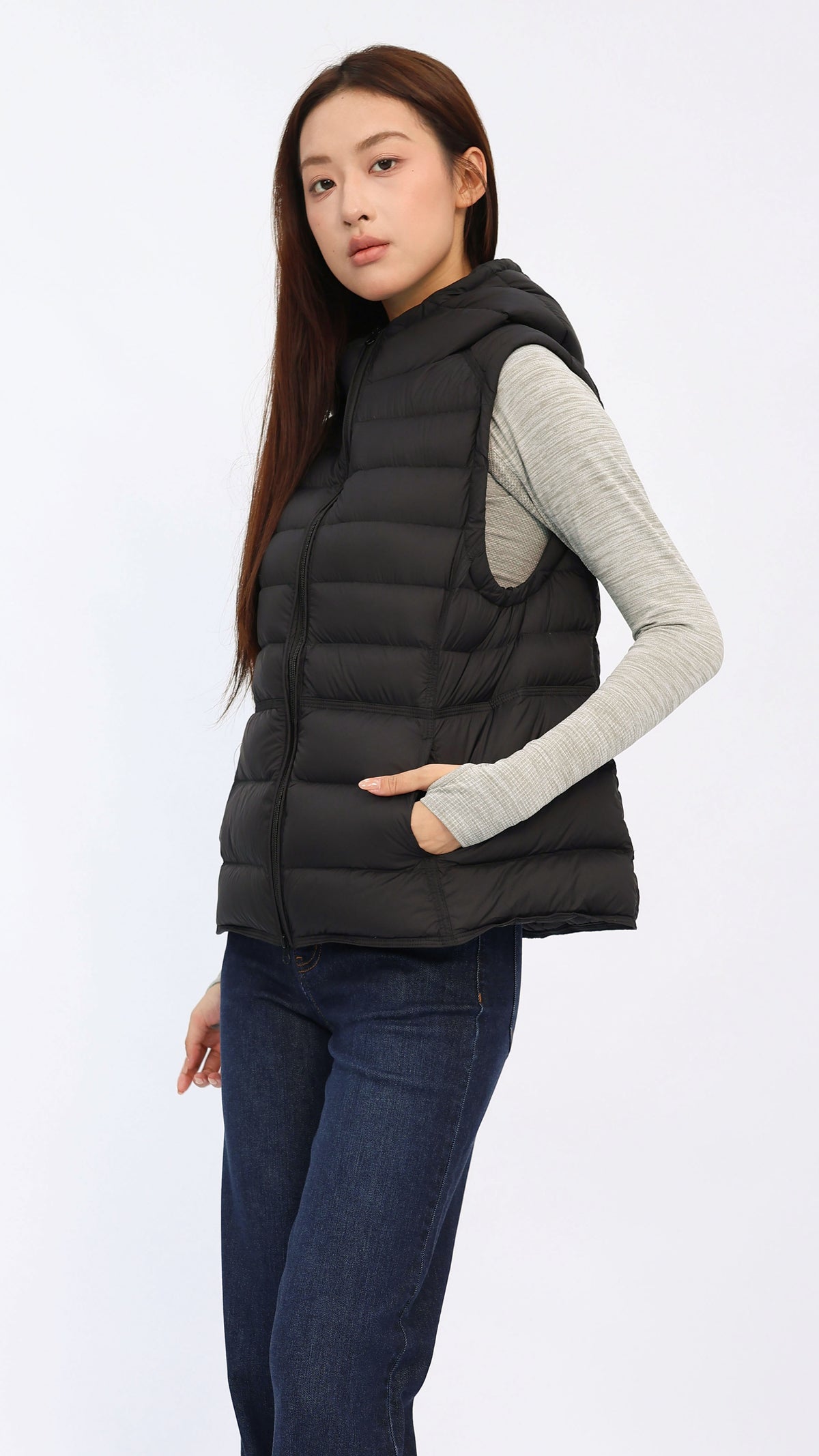 Black Hooded Down Vest