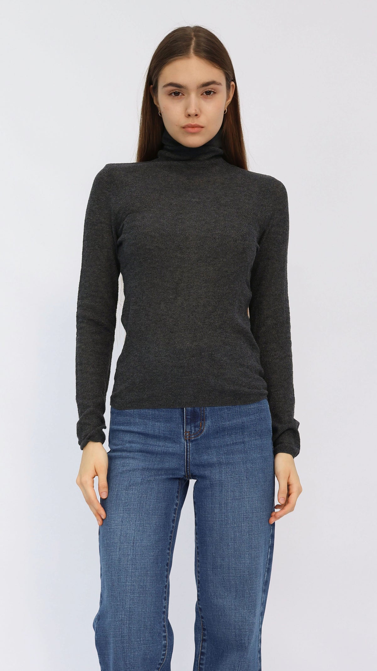 Jesse Charcoal Sheer Turtleneck Knit Top