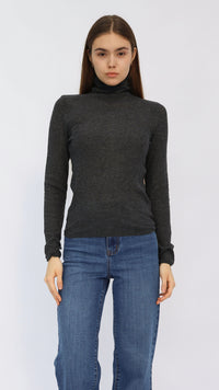 Jesse Charcoal Sheer Turtleneck Knit Top