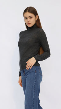 Jesse Charcoal Sheer Turtleneck Knit Top