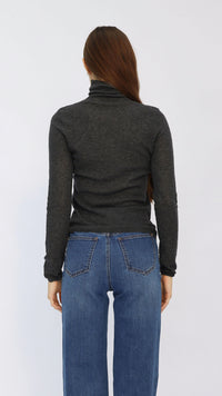 Jesse Charcoal Sheer Turtleneck Knit Top