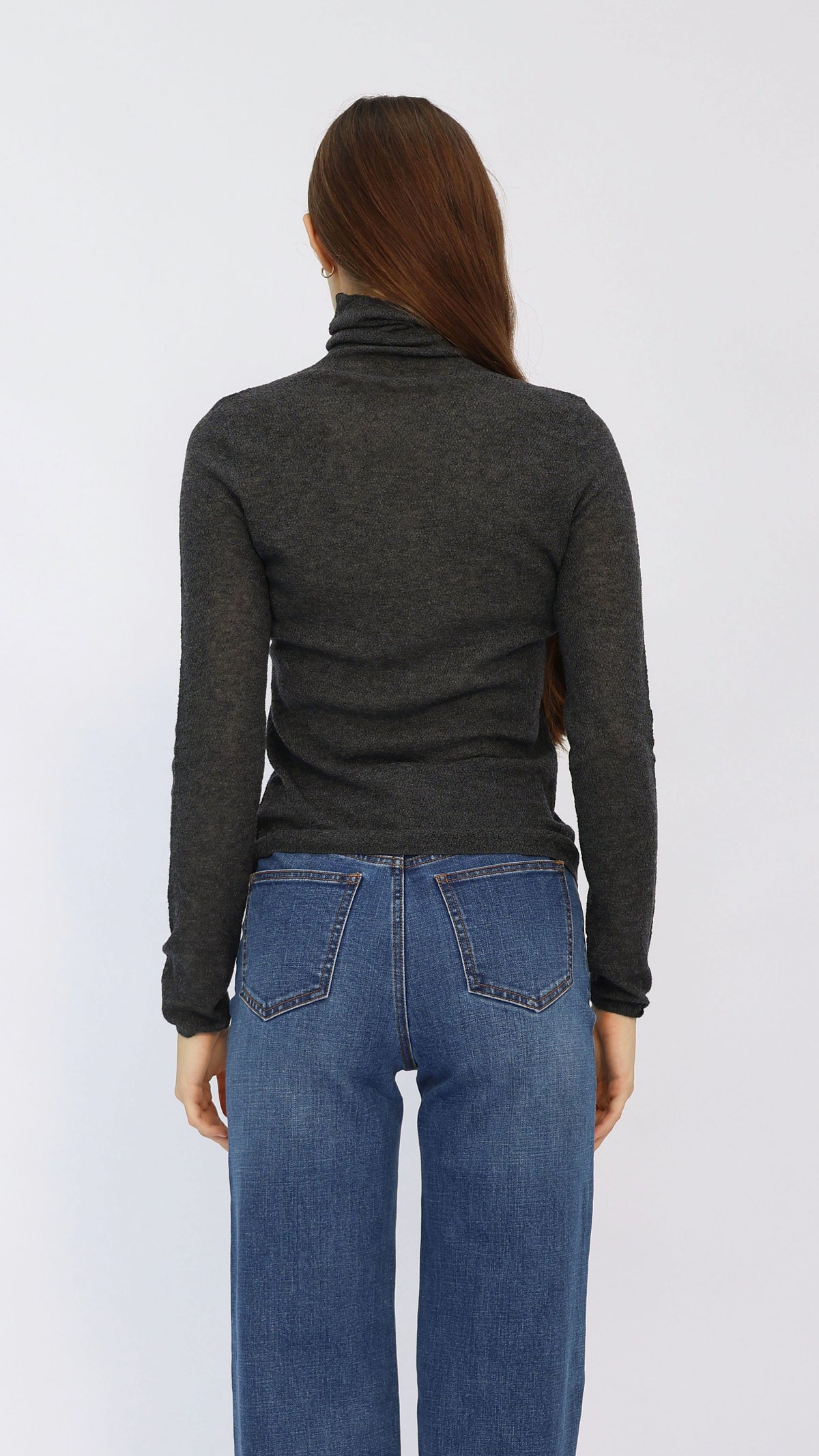Jesse Charcoal Sheer Turtleneck Knit Top