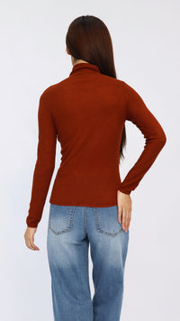 Jesse Rust Sheer Turtleneck Knit Top