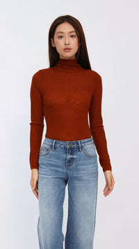 Jesse Rust Sheer Turtleneck Knit Top