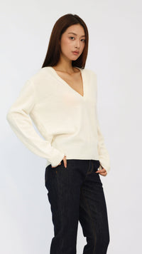 Cream Deep V-Neck Cropped Sweater