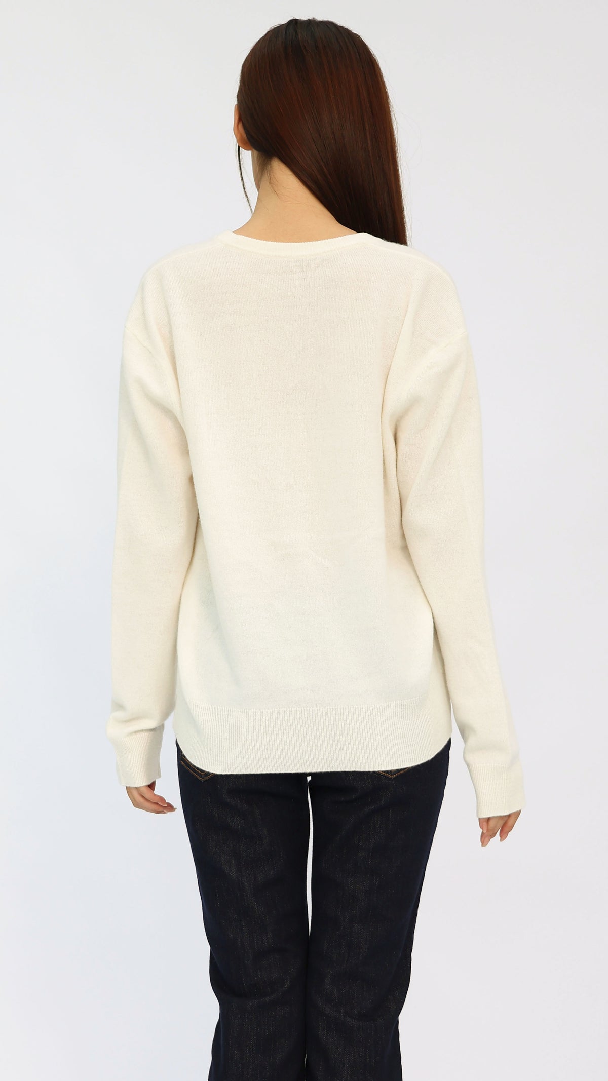 Cream Deep V-Neck Cropped Sweater