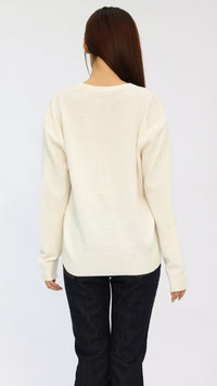 Cream Deep V-Neck Cropped Sweater