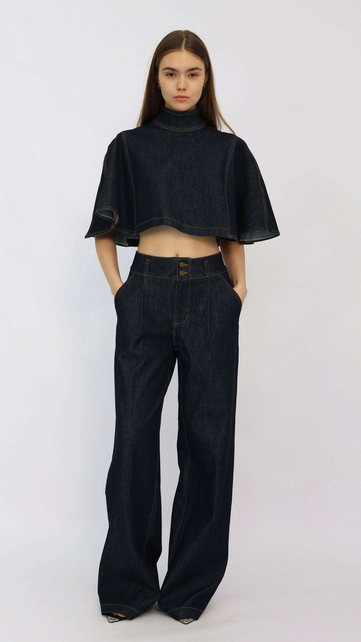 Sienna Mock Neck Cape Sleeve Crop Top