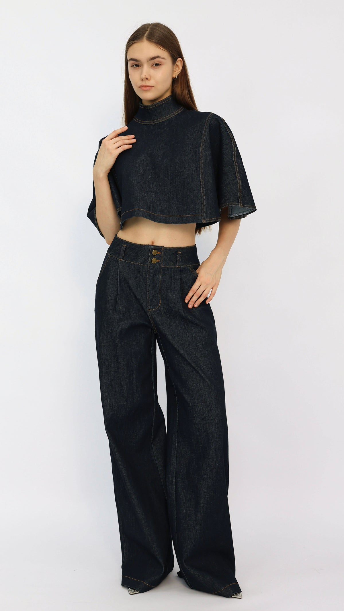 Sienna Mock Neck Cape Sleeve Crop Top