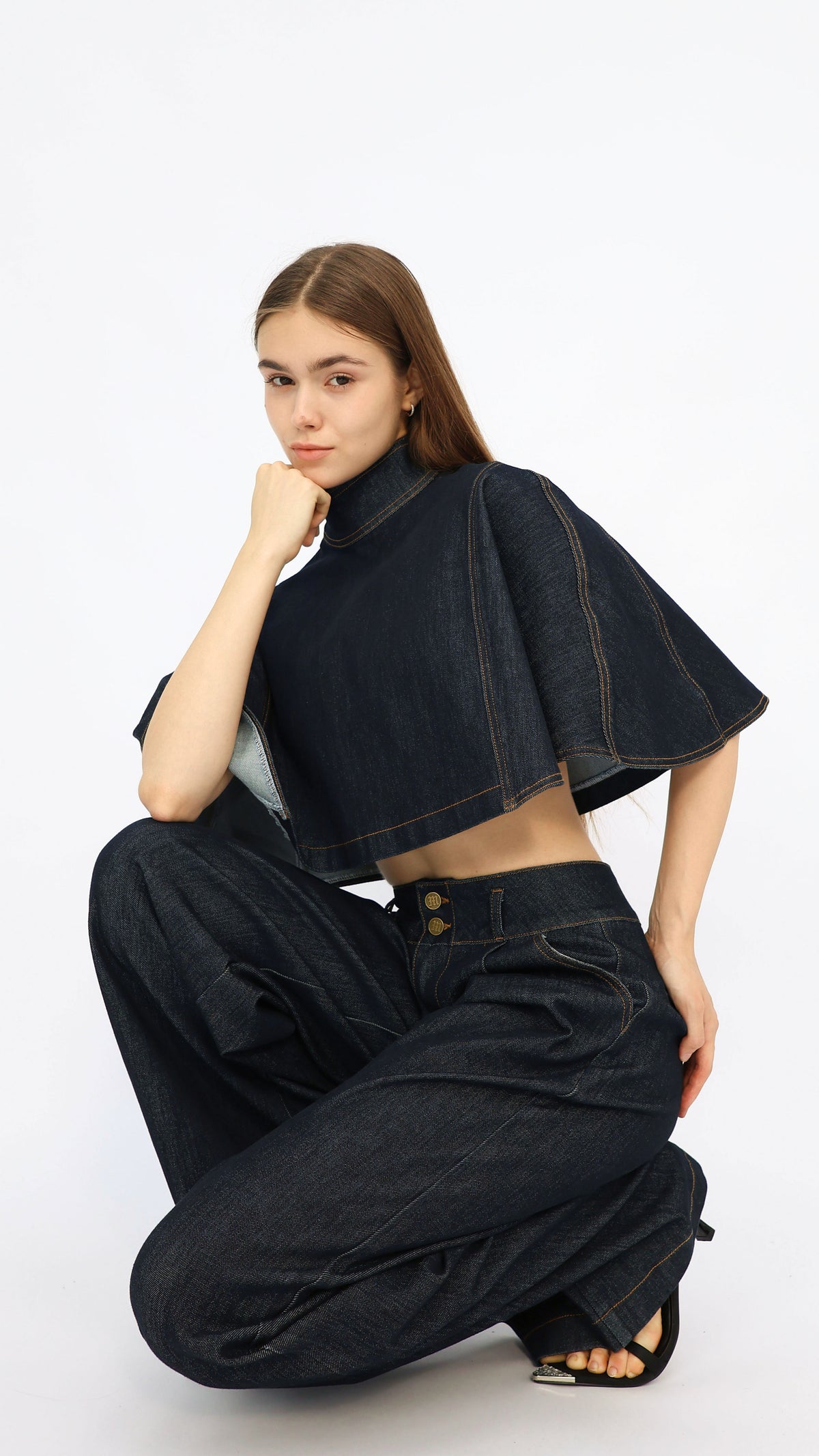 Sienna Mock Neck Cape Sleeve Crop Top