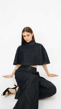 Sienna Mock Neck Cape Sleeve Crop Top