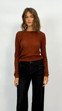 Rust Boat Neck Long Sleeve Top