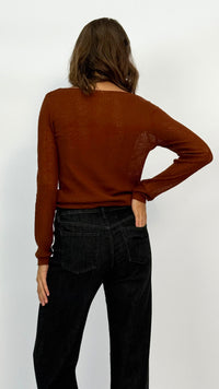 Rust Boat Neck Long Sleeve Top
