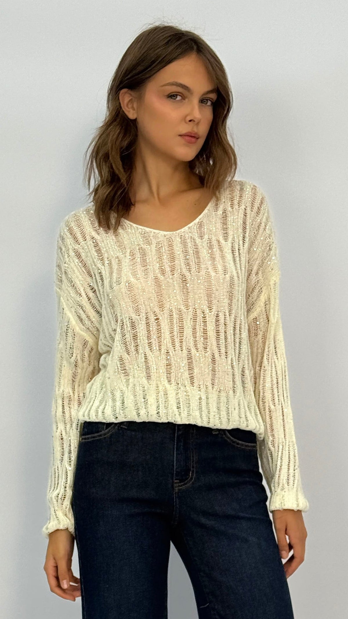 Lila Beige Sequin Sweater
