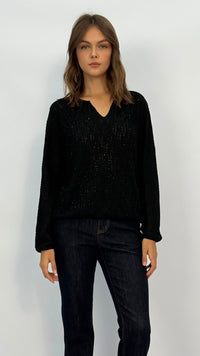 Emerson Black Shimmer Knit Top