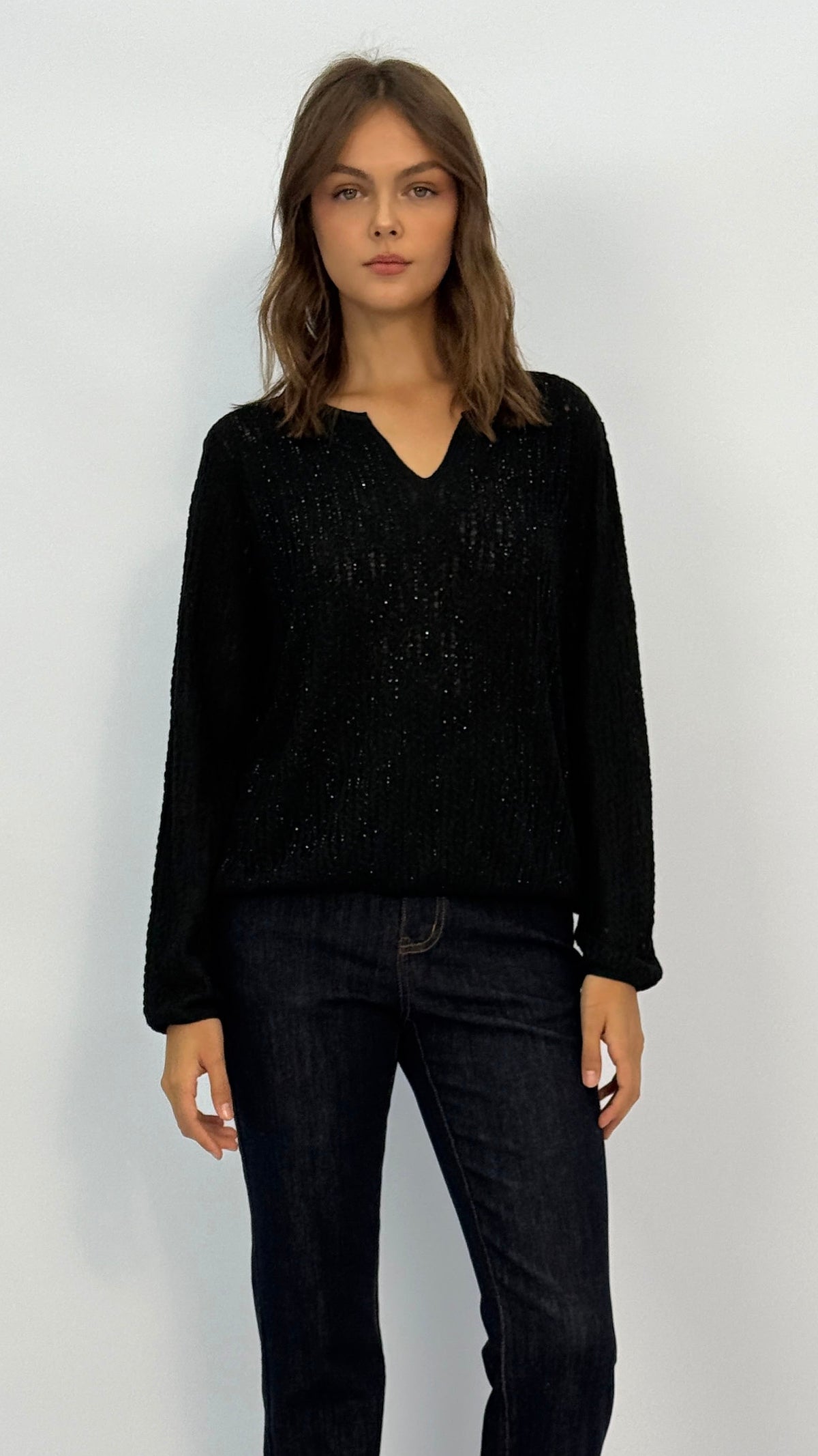 Emerson Black Shimmer Knit Top