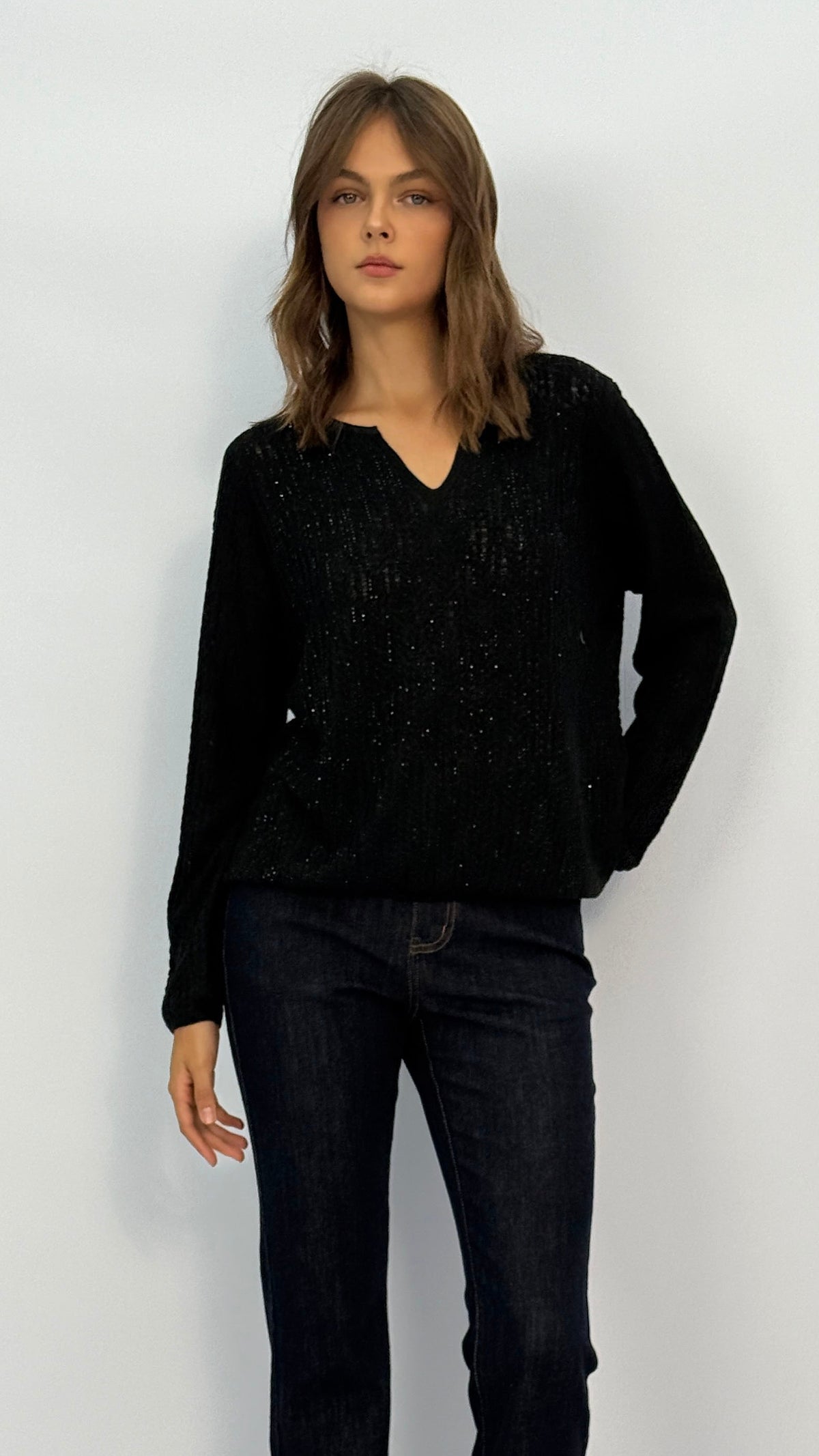 Emerson Black Shimmer Knit Top