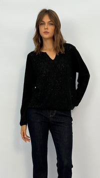 Emerson Black Shimmer Knit Top