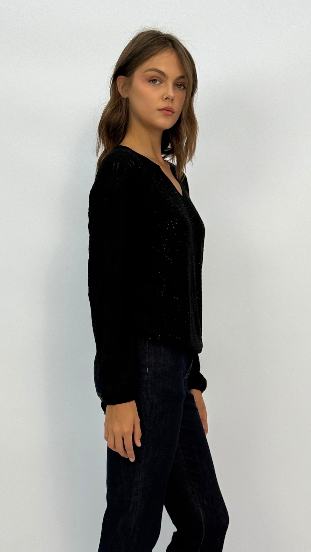 Emerson Black Shimmer Knit Top