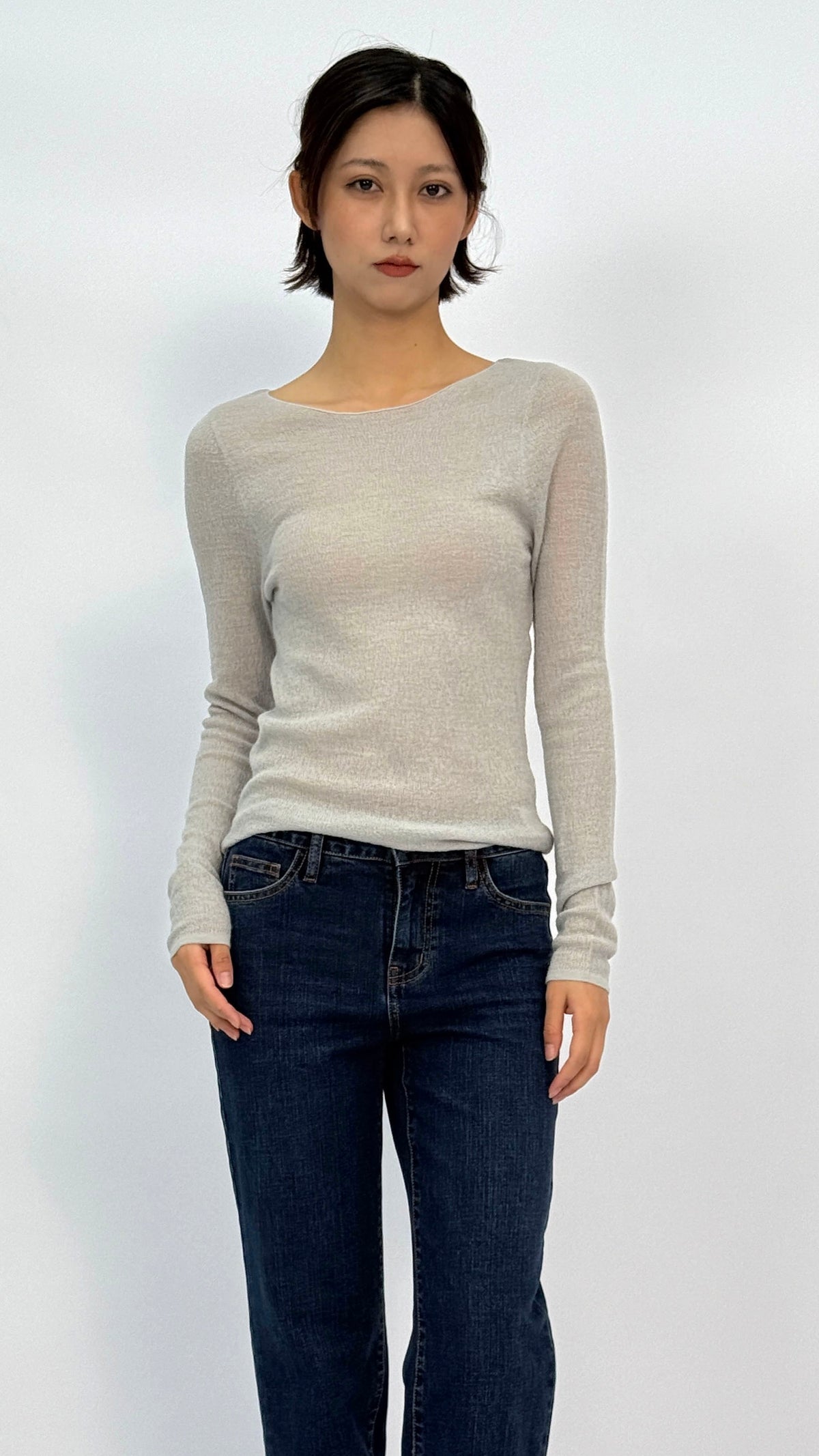 Eleana Light Heather Grey Boatneck Top