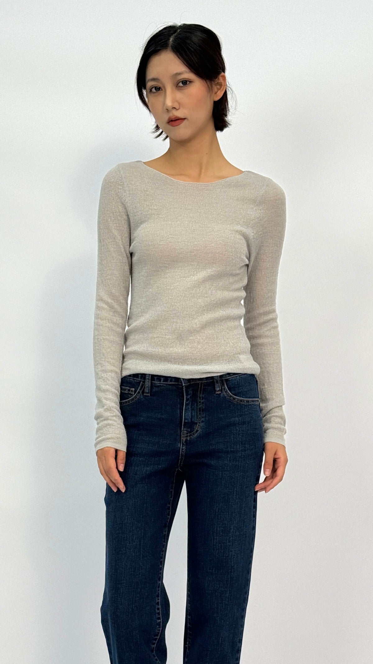 Eleana Light Heather Grey Boatneck Top
