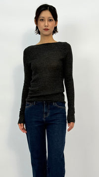 Eleana Dark Heather Grey Boatneck Top