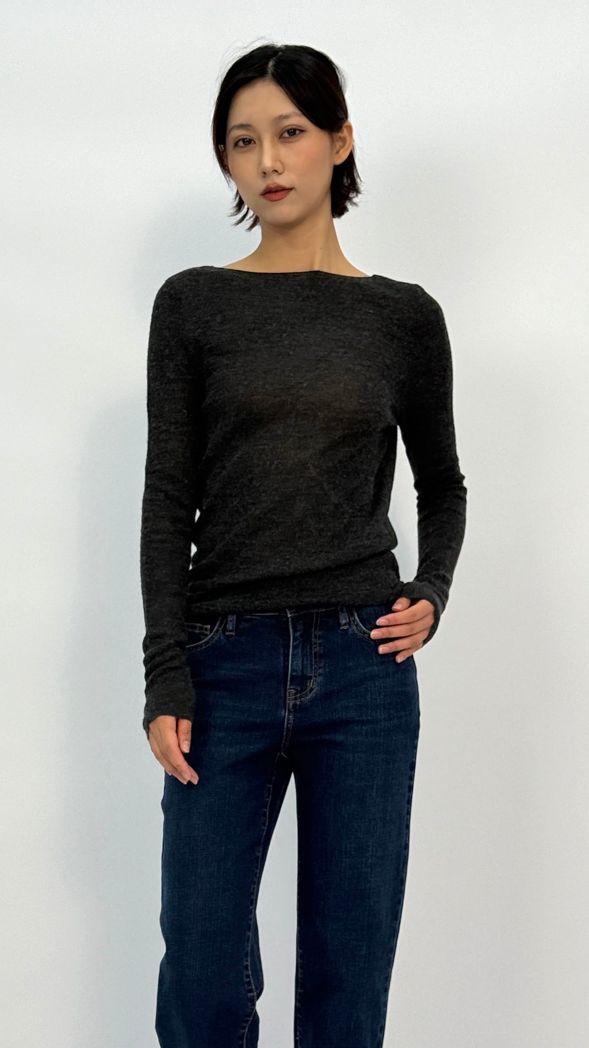 Eleana Dark Heather Grey Boatneck Top