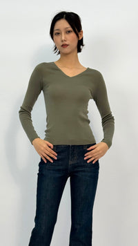 Carrie Olive Long Sleeve V-neck