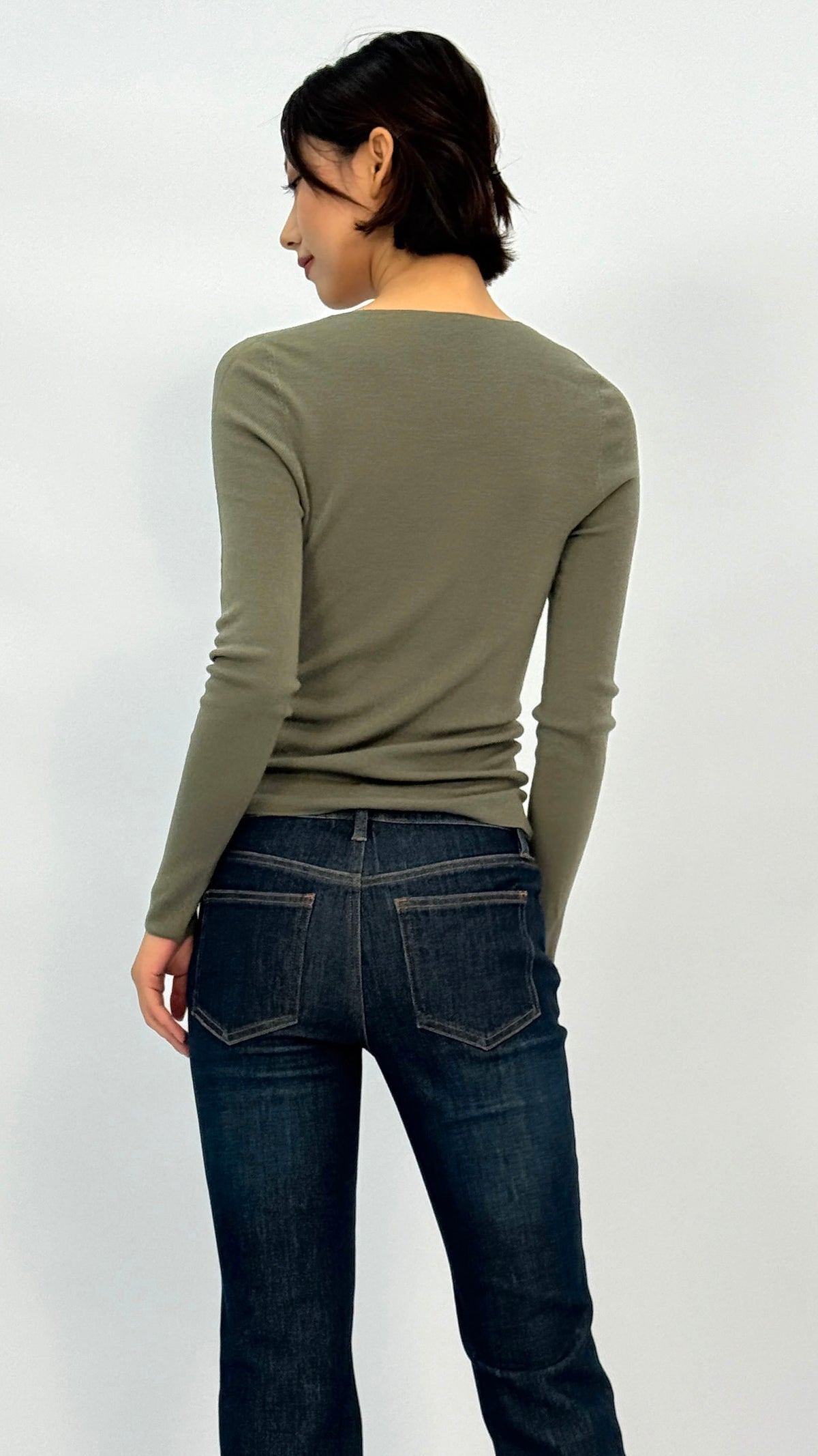 Carrie Olive Long Sleeve V-neck