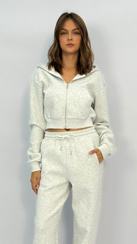 Kiki Heather Grey Cropped Zip Up Hoodie