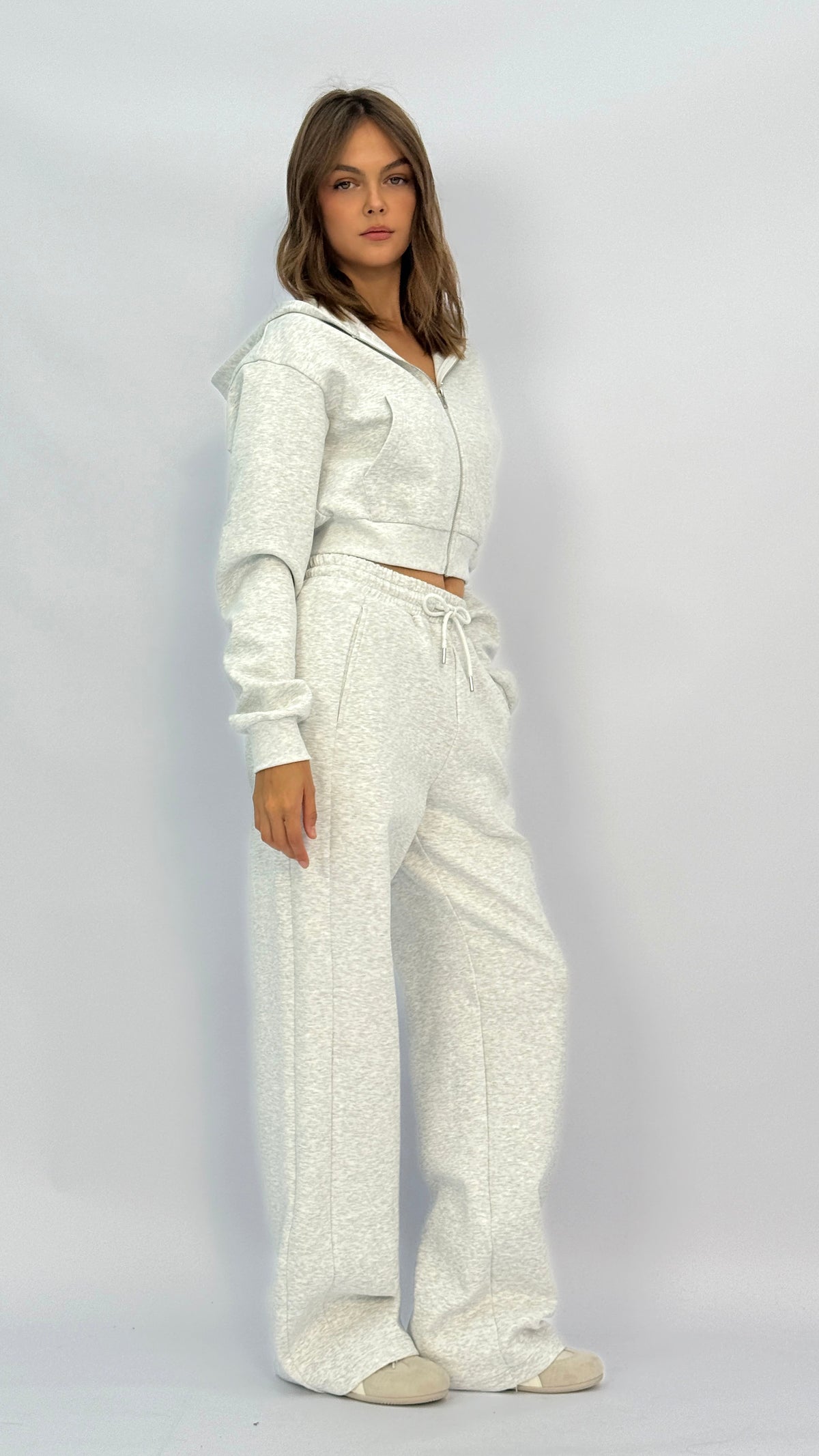 Grey Drawstring Wide Leg Sweatpants