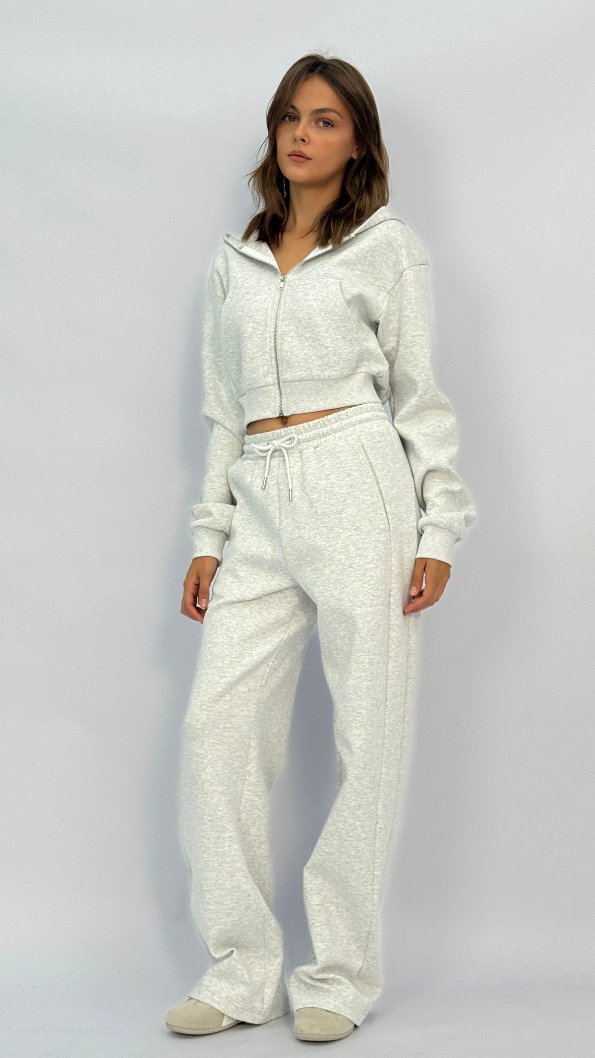 Grey Drawstring Wide Leg Sweatpants
