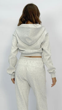 Kiki Heather Grey Cropped Zip Up Hoodie