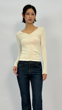 Carrie Beige Long Sleeve V-neck