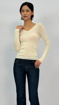 Carrie Beige Long Sleeve V-neck