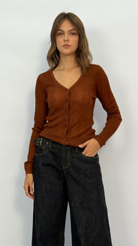 Rust V‑Neck Knit Cardigan