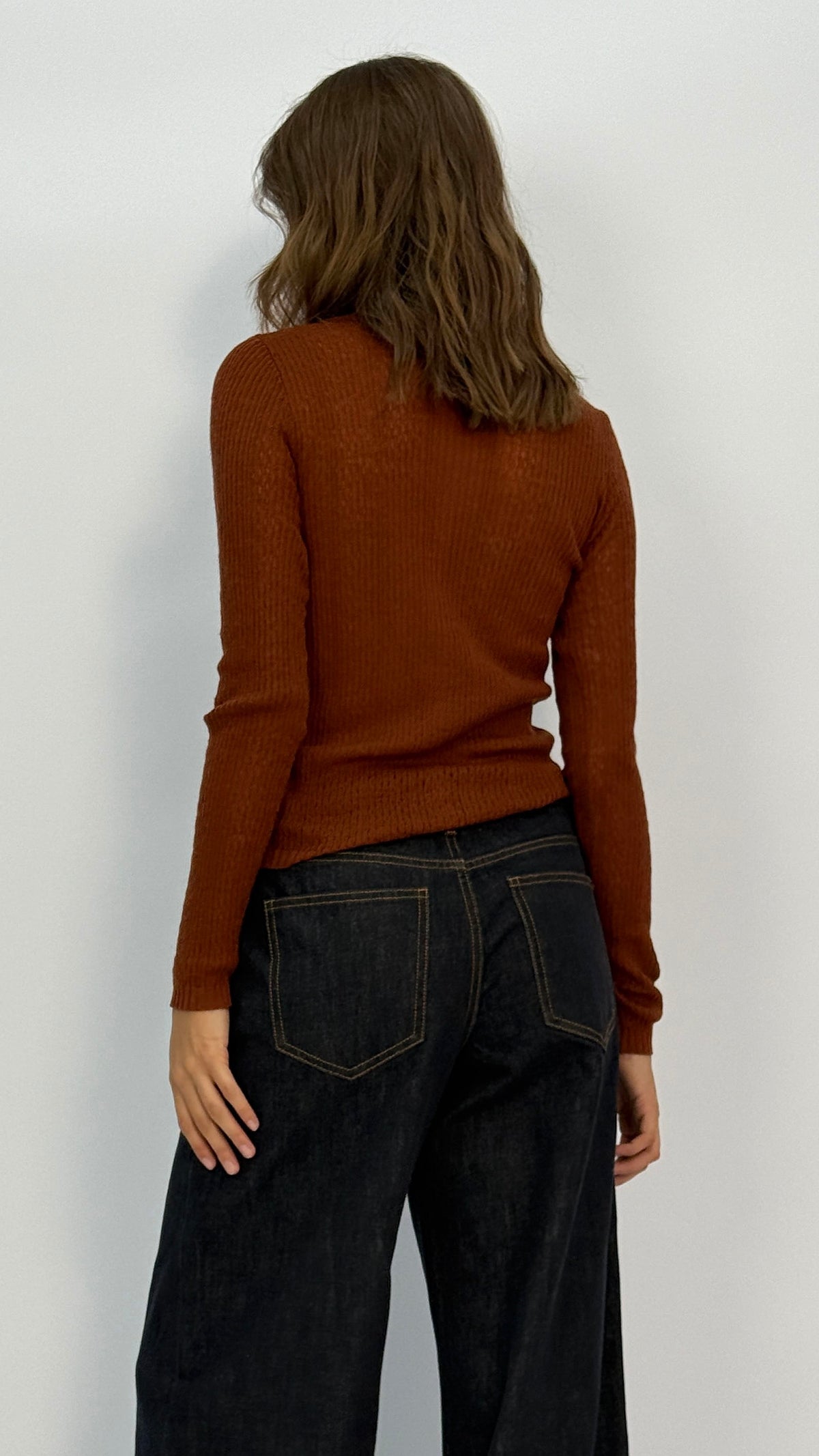 Rust V‑Neck Knit Cardigan
