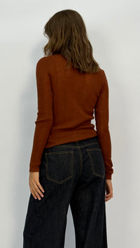 Rust V‑Neck Knit Cardigan