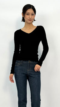 Carrie Black Long Sleeve V-neck