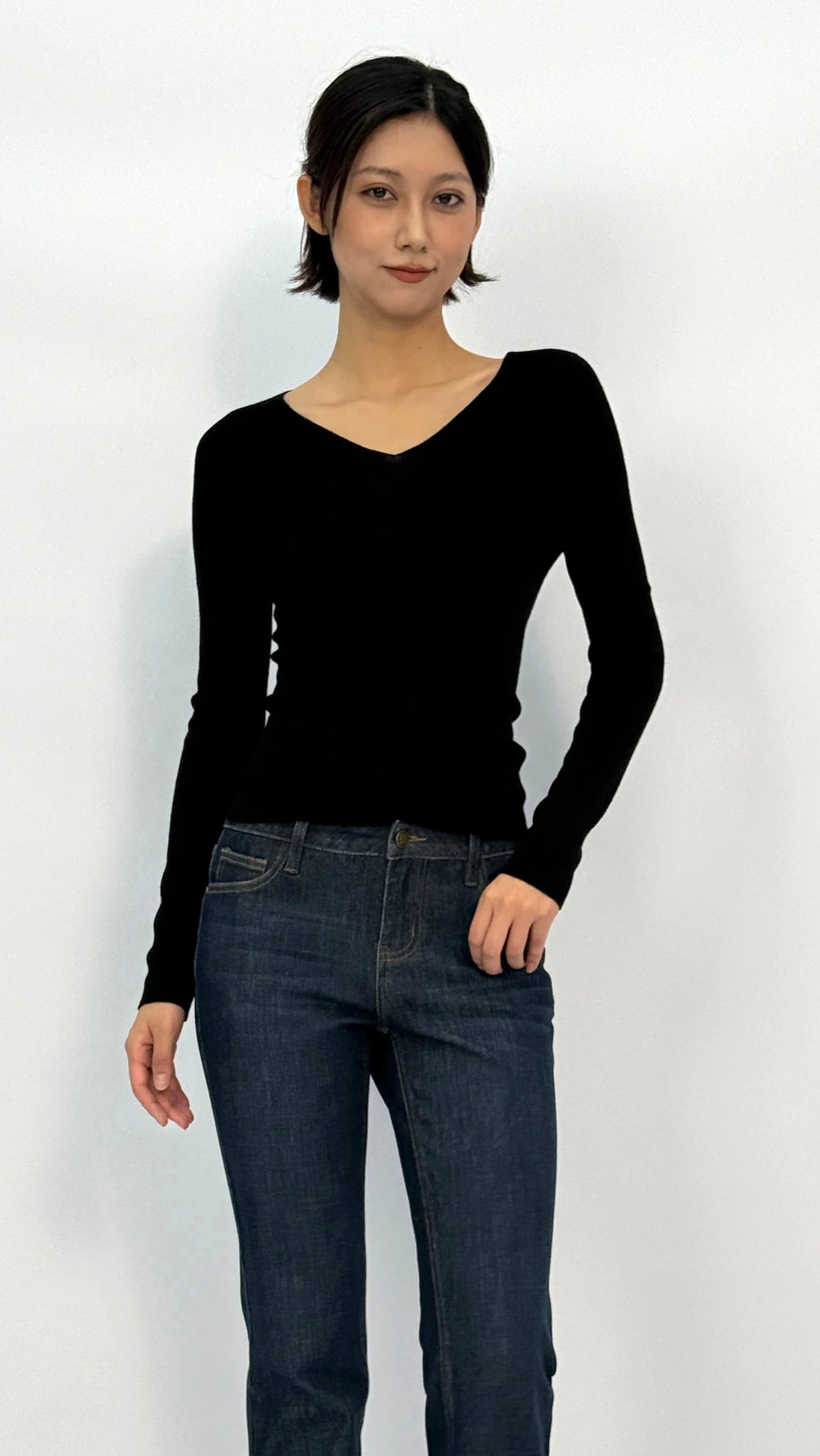 Carrie Black Long Sleeve V-neck
