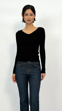 Carrie Black Long Sleeve V-neck